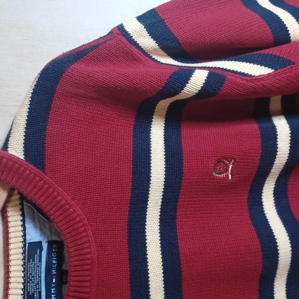 Tommy Hilfiger Vintage Crewneck Striped Sweater Embroidered Crest Heavyweight - Picture 4 of 15